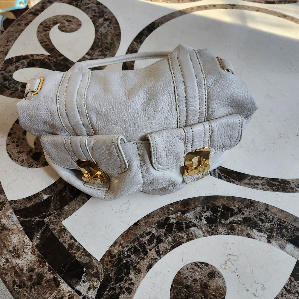 Michael Kors Leather Handbag, cream white w/ gold hardware